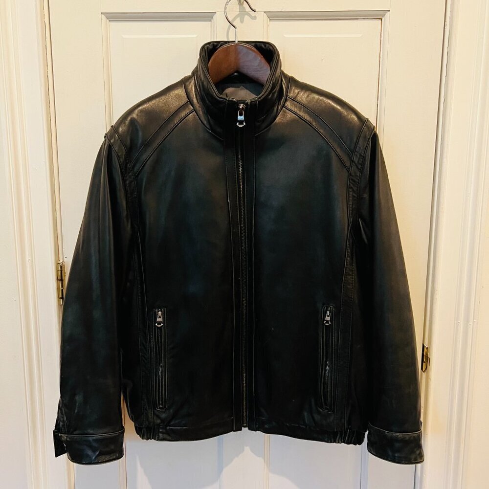 Marc New York by Andrew Marc Leather Cafe Racer Moto Bomber Jacket Mens Size L